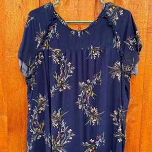 Blue Floral Short-Sleeve Blouse